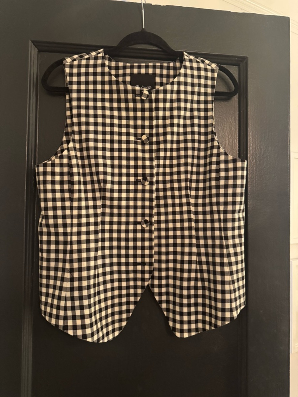 Black & White Gingham Sleeveless Button-Front Top madewell size 12